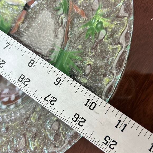 Vintage Signed Pressed Glass Plate with Hand-Painted Chickadees and Pinecones - Picture 11 of 16